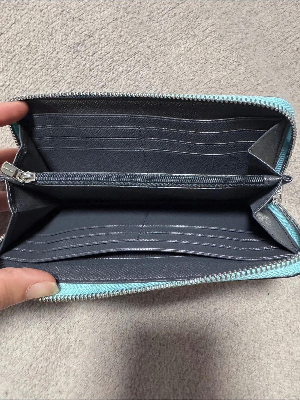 Coach Metallic Light Blue Card Holder Zip Wallet